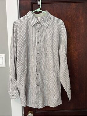 Vintage Men’s Shirt XL Embroidered Button Up 90s Y2K Cotton Striped Transcript